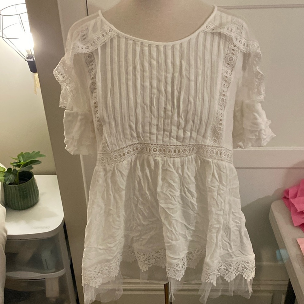 Pol white lace women’s blouse top peplum